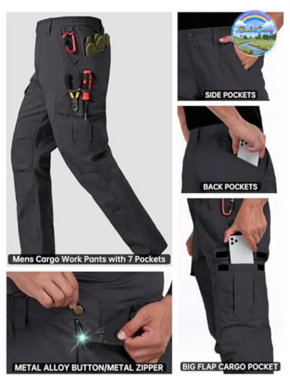 Men's Ripstop Waterproof Tactical Cargo Pants 7 Pockets Hiking Work